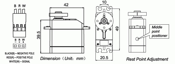 SM-4303R Sürekli Dönebilen Servo Motor - PL-1248 Teknik Çizimi