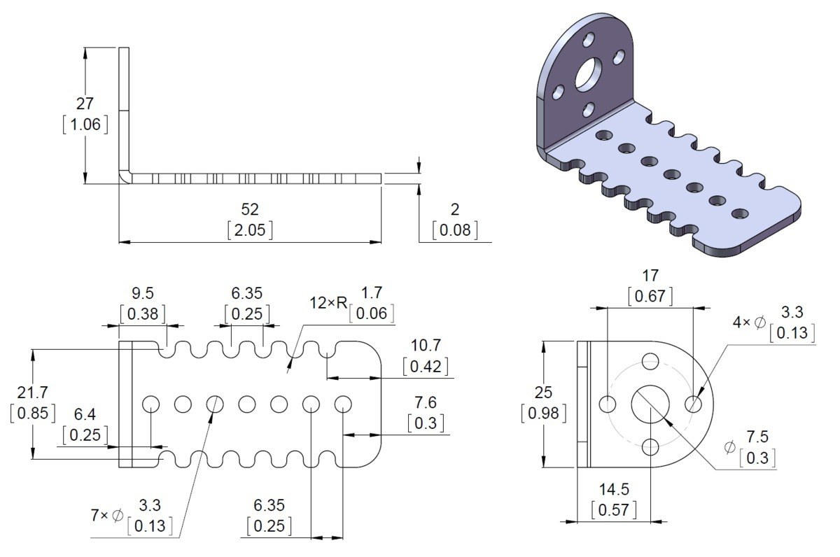 aluminum l type 25d motor holder (dual) - pl-2676 dimensions