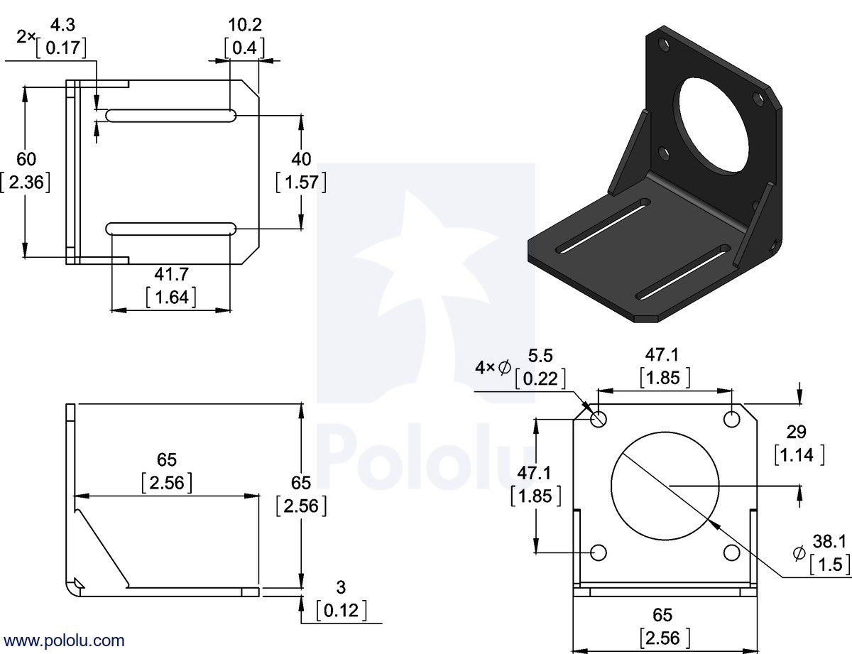 steel l type nema 23 stepper motor holder - pl-2258 dimensions