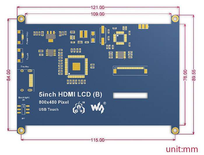 5 inch HDMI Resistive Touch LCD Screen Dimensions