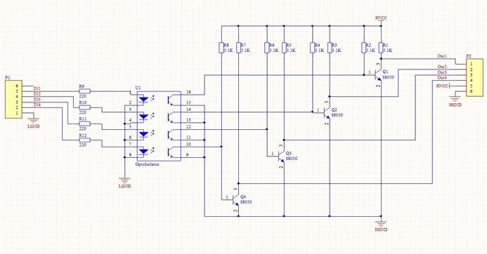 4′lü opto izolatör kartı devre şeması
