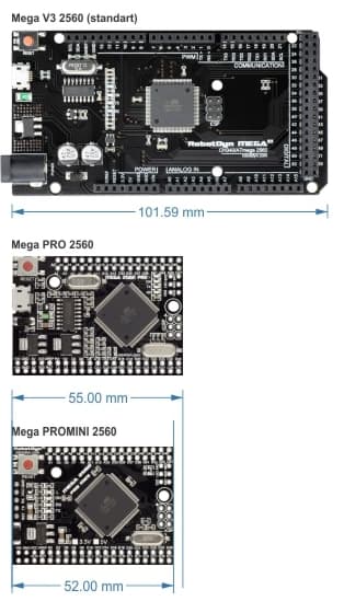Arduino Tabanlı Mini Mega 2560 Pro CH340 Boyutları