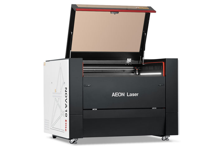 Aeon Nova10 S 一家乱入  Professional CO2 Laser Cutter and Engraver three-quarter view with lid open